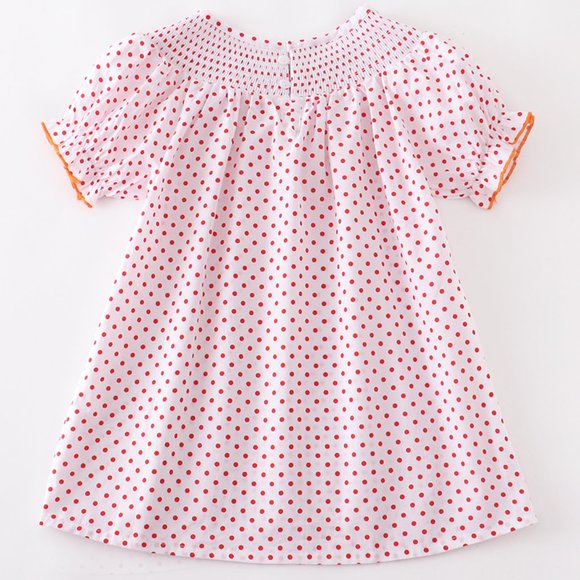 Toddler Girls Pumpkin Embroidered Smocked Dress Size 12-18 months polka dot - Picture 4 of 5